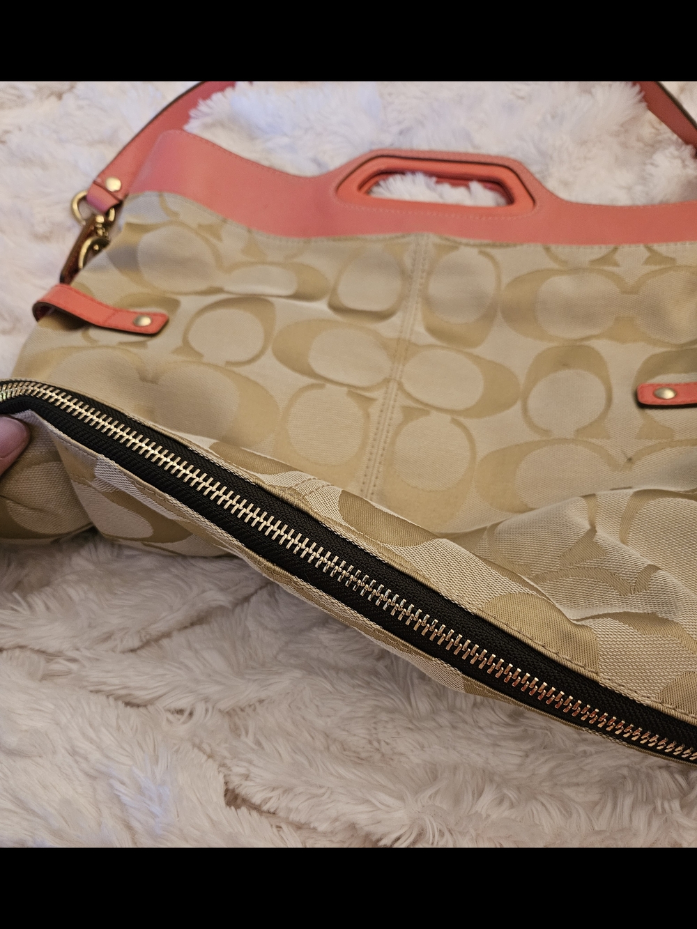 Y2K✨️Coach Bonnie Foldover Canvas Tote w/ Coral Trim - Picture 3 of 16